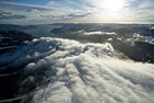 Aerial shot of coulds of ash over iceland