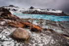 Patchy snow and ice on a rocky terrain