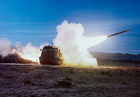 Military truck launches a rocket